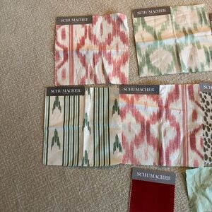 32 Schumacher Patterned Fabric Swatches - Red, Green, Cream